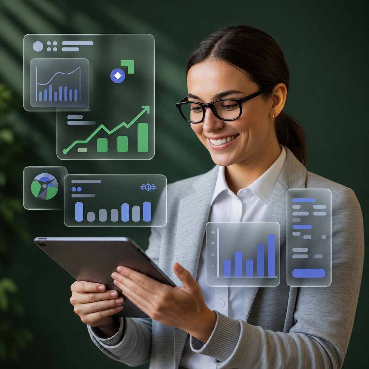 Profesional analizando indicadores tributarios en una tablet